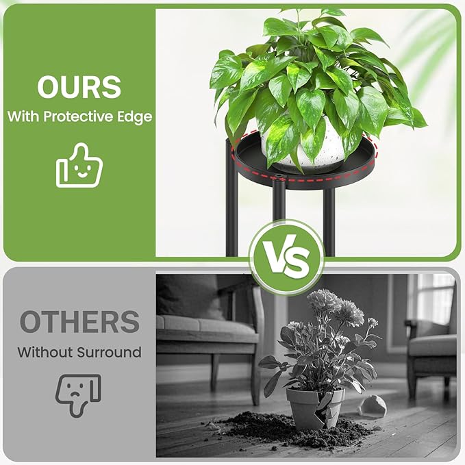 iDavosic.ly 3 Tier Plant Stand Indoor Outdoor, Tiered Corner Multiple Flower Pot Holder Shelf, Metal 23 Inch Tall Display Rack for Patio Porch Living Room Garden Balcony, Modern Black & Rustic Brown