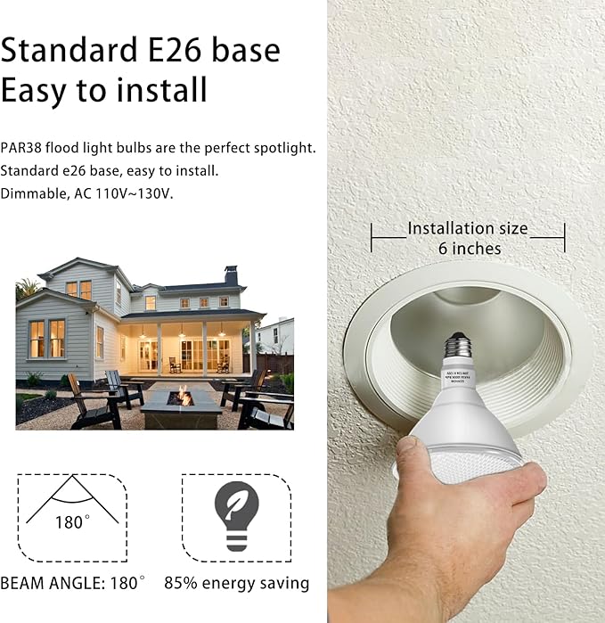 Par38 led Flood Lights Outdoor Light Bulb,Dimmable 1800LM,20W Replace up to 200W,Outdoor Flood Light Bulbs for Backyard,Garage,Porch,Garden,2 Pack 5000K Daylight