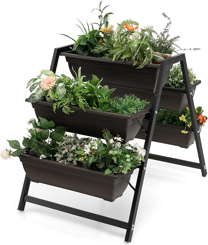 Giantex Vertical Raised Garden Bed, 5 Planter Boxes Container w/Drainage Holes, 31”H Freestanding Heavy-Duty Metal Frame, Indoor Outdoor Raised Bed for Vegetables Herbs Flowers to Grow