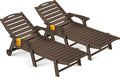 Ciokea Outdoor Chaise Lounge Chair Set of 2, Patio Lounge Chairs for Outside, HDPE Lounge Chairs with Wheels & Cup Holder, Poly Lounge Chair with 5 Position for Poolside, Deck, Dark Brown