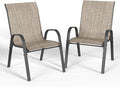 Patio Dining Chairs Set of 2, Outdoor Stackable Dining Chairs High Back, Patio Furniture for Backyard, Porch, Garden, Poolside (Brown)