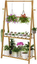 Hanging Plant Shelf Indoor Outdoor Plant Stands Wood Flower Stand 2 Tiered Bamboo Plant Shelves Holder Rack for Patio Balcony Garden (Tall,50 inch)