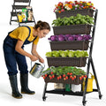 5-Tier Vertical Garden Bed Planter Boxes with Wheels, Drainage System & Storage Space, Mobile Vertical Garden Planter with 5 S-Hooks for Plants Vegetables Flowers Herbs in Garden Patio Yard