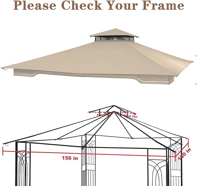 SCOCANOPY Replacement Gazebo Canopy for 10 x 12 Regency II Patio Gazebo Model L-GZ798PST,A101004104,A101004105,(Light Beige)