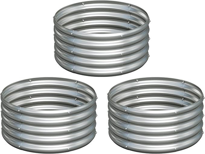 3PCS 2x2x1FT Galvanized Raised Garden Bed Kit,Vegetable Boxes-Round Metal Flower Box,Large Planter Raised Beds Outdoor Garden for Planting,Fruit,Herb-Silver