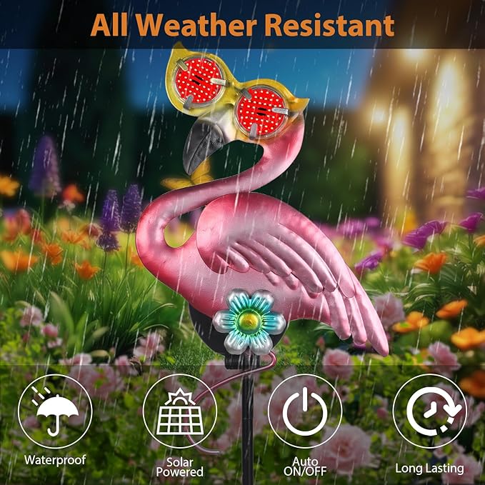 Solar Flamingo Yard Stakes 39.7" with Red Moving Eyeballs, Flamingo Solar Lights Outdoor for Pathway Patio Lawn Ornaments Garden Stakes