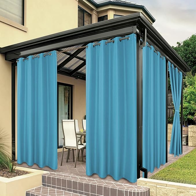 BONZER Outdoor Curtains for Patio Water Resistant Heavy Privacy Light Filtering Grommet Outside Curtains for Porch, Pergola, Gazebo, 1 Panel, 84W x 95L inch, Teal