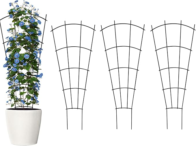 4 Pack 23'' Indoor Plant Trellis for Potted Plants Climbing, Outdoor Metal Garden Trellis Houseplants Flowers Vine Ivy,Fan Shape, Black
