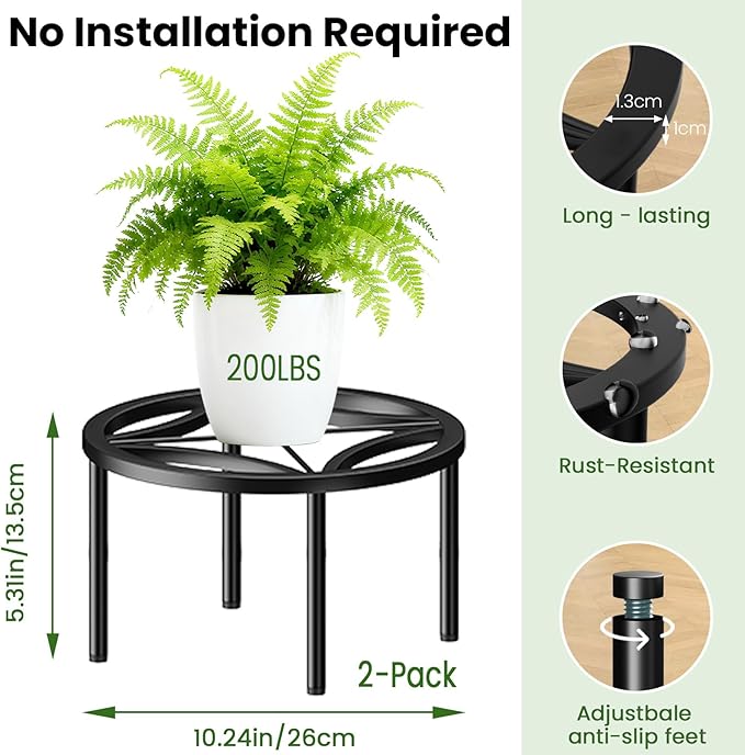 TOSKING 2-Pack Plant Stands - Heavy Duty Low Plant Stand, No Assembly Required Risers for Potted Plants Indoor and Outdoor, Ready to Use(10.24" Diameter)