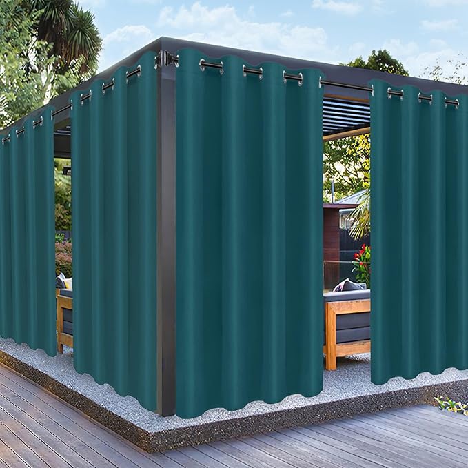 PureFit Outdoor Curtains for Patio Waterproof Weatherproof, UV and Fade Resistant Outside Curtains for Gazebo, Front Porch, Pergola, Sun Blocking Privacy Curtain, 52W x 84L inch, 1 Panel, Teal