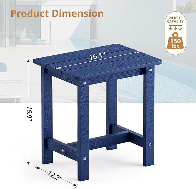 LUE BONA Outdoor Side Table Set of 2, HDPS Small Outdoor Table, Adirondack Side Table, Outside End Table for Patio, Porch, Deck, Pool, Weather Resistant/Easy Maintenance/Indoor or Outside Use, Navy