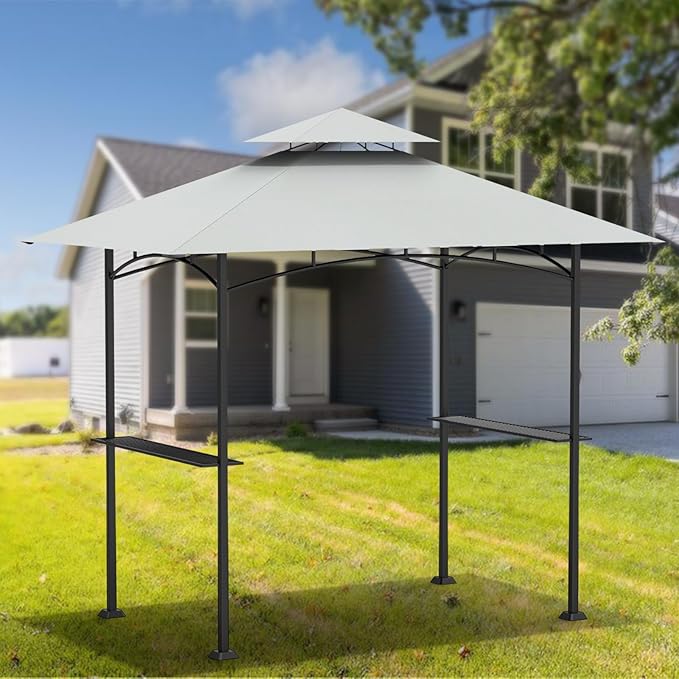 Grill Gazebo Replacement Canopy Top - AONEAR 5'x8' Outdoor BBQ Tent Roof Cover Double Tiered Outdoor Grill Shelter Fit for Model L-GG001PST-F (Gray)