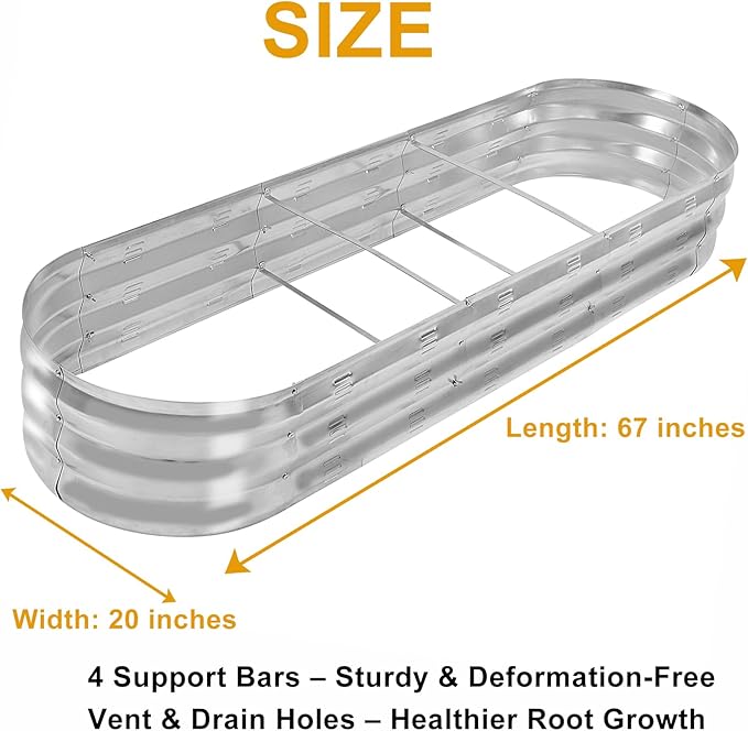 GADI 67-Inch Galvanized Raised Garden Bed, Metal Planter Box for Vegetables and Flowers, Large Outdoor Gardening Kit, Easy DIY Assembly, Weather-Resistant & Rust-Proof