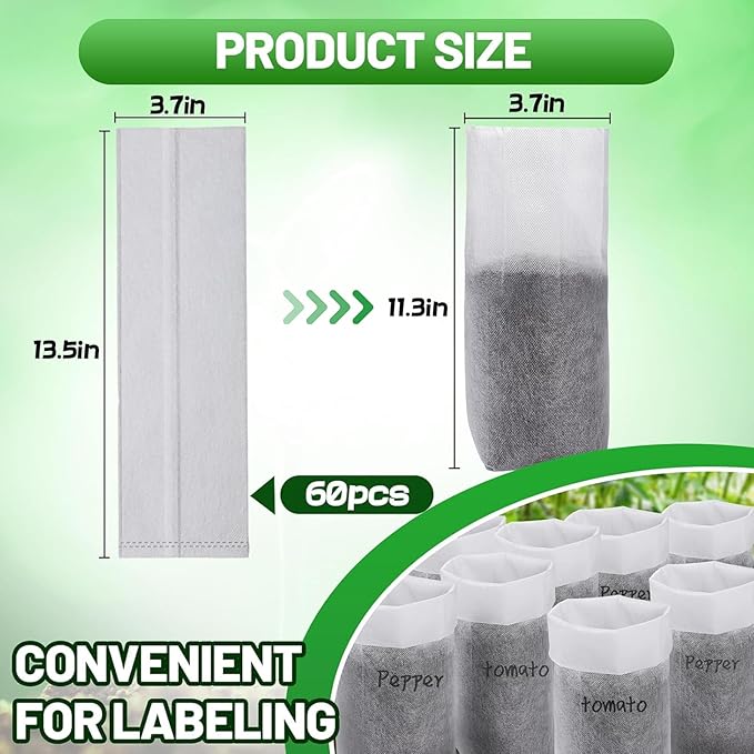Cosweet 13.5''H Deep Nursery Grow Bags, Biodegradable Non-Woven Fabric Planting Pots for Indoor and Outdoor Garden Growing Seedlings Vegetables Flowers Fruits (60 PCS)
