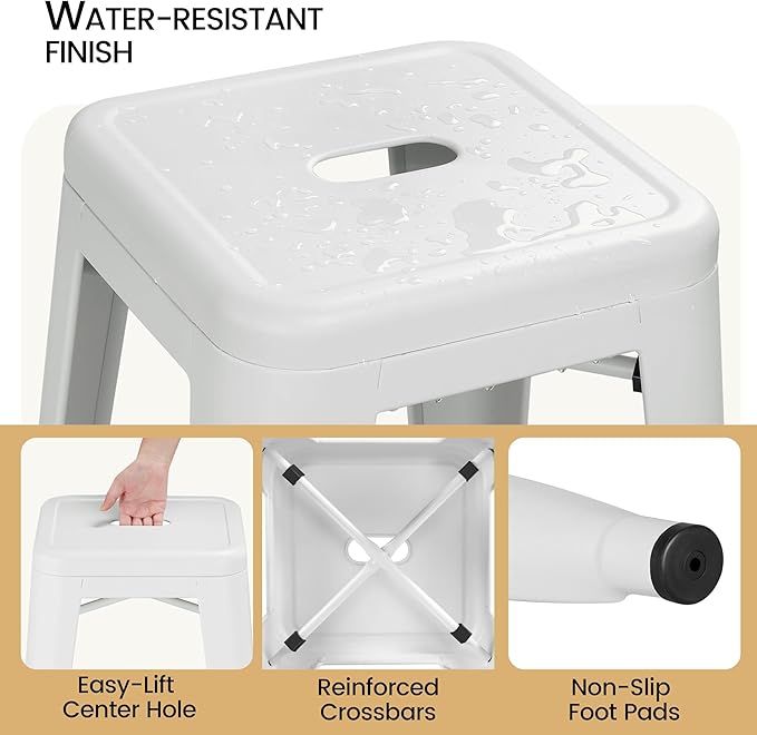 Yaheetech 30 Inch Metal Bar Stools Set of 4, Bar Height Backless Bartools, Industrial Stackable Bar Chairs with Footrest for Kitchen/Dining Room/Bistro/Patio, White