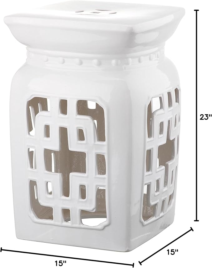 Safavieh Castle Gardens Collection Beijing Filigree Antique White Glazed Ceramic Garden Stool