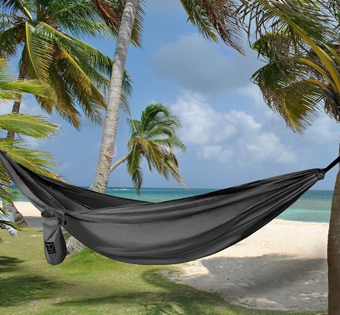 Gold Armour Camping Hammock - XL Double Hammock Portable Hammock Camping Accessories Gear for Outdoor Indoor with Tree Straps, USA Based Brand (Gray)