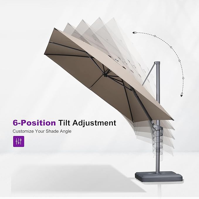 PURPLE LEAF Patio Umbrella 10' X 10' Rectangle Cantilever Umbrella Large Aluminum Outdoor Umbrellas with 360-degree Rotation & UPF40+ Premium Fabric for Deck Pool Garden Yard,Sand Dune