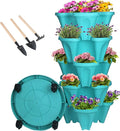 GameXcel Vertical Planter 5 Tier Stackable Planters Garden Planters Strawberry Herb Flower and Vegetable Planter Indoor Outdoor Gardening Pots with Removable Wheels and Tools