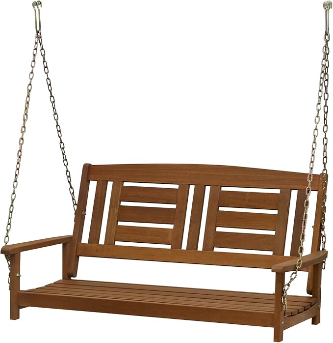 Furinno Tioman Hardwood Patio / Garden / Outdoor 4ft Porch Swing, 2 Seater with Hanging Chains, Natural