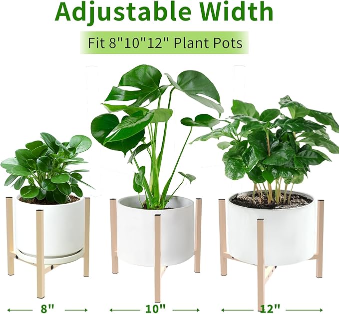 Aripark Plant Stand Indoor Adjustable, Metal Modern Plant Stands, Small Heavy Duty Stable Plant Pot Flower Holder Outdoor Corner, Fit 8 9 10 11 12 inch Pots, Light Khaki (Pot & Plant Not Included)