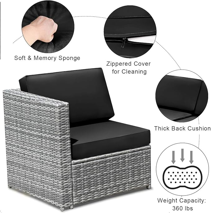Tangkula 8 Pieces Wicker Patio Furniture Set with Storage Deck Box, PE Rattan Outdoor Sectional Sofa Conversation Set with Coffee Table & Cushions, Outside Furniture for Garden Yard Poolside (Black)