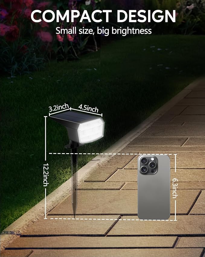 HIBOITEC Solar Spot Lights Outdoor 59LED Landscape Lights Solar Powered Uplights Waterproof Adjustable Brightness Dusk to Dawn for Outside Garden Yard Trees 8 Packs Cool White