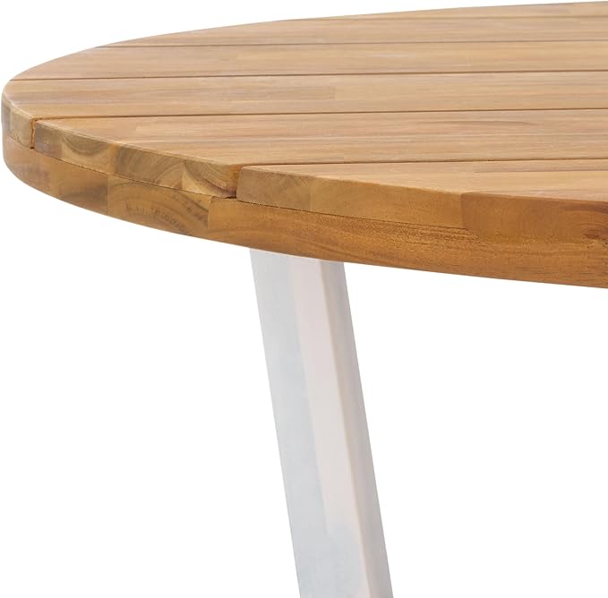SAFAVIEH Outdoor Collection Leo Natural/White 3-Leg Round Coffee Table, Ideal for Deck, Patio, Backyard, Sunroom