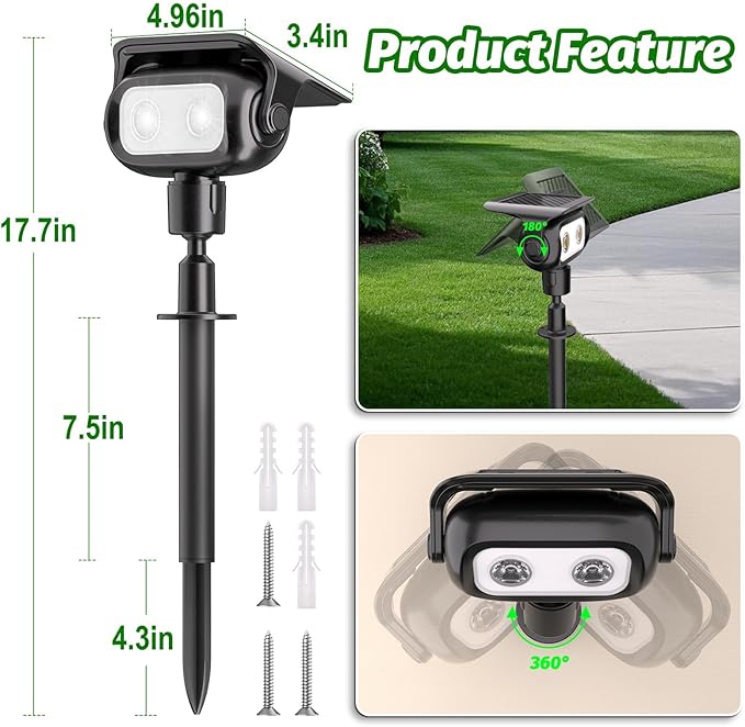 Nreonrick Solar Spot Lights 360° Adjustable Solar Lights Outdoor IP65 Waterproof with 2-in-1 Solar Powered Spotlights for Landscape Lighting for Garden, Yard, Pathway (Cool White, 2 Pack)