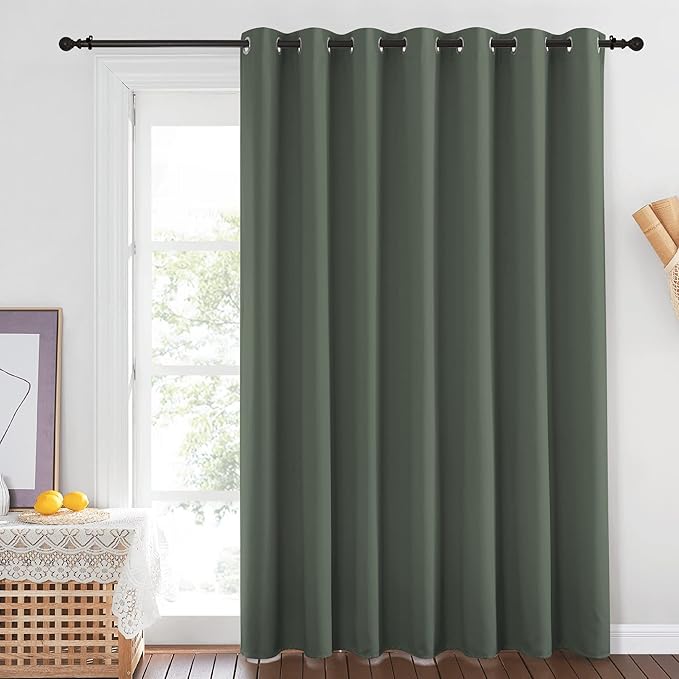 NICETOWN Blackout Sliding Door Curtains 84 inch Length - Grommet Thermal Curtain Room Darkening Sound Reducing Drape for Bedroom/Living Room (Dark Mallard, 1 Panel, W100 x L84)