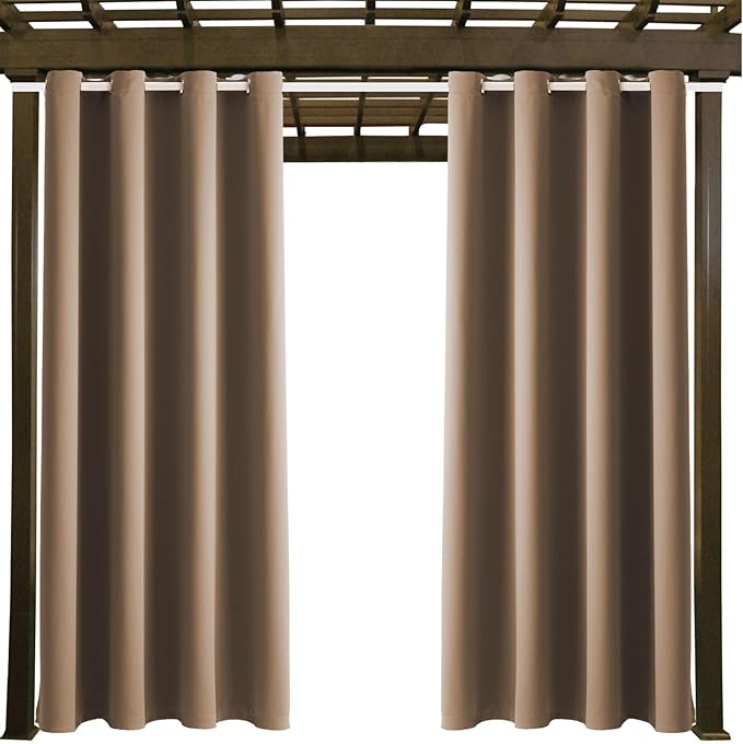 DIVA EN CAMINO DEC Outdoor Patio Curtain Waterproof Darkening Thermal Insulated Indoor Curtains for Bedroom, Porch, Living Room, Pergola, Cabana, W52 x L72, Camel Brown, Set of 2 Panels
