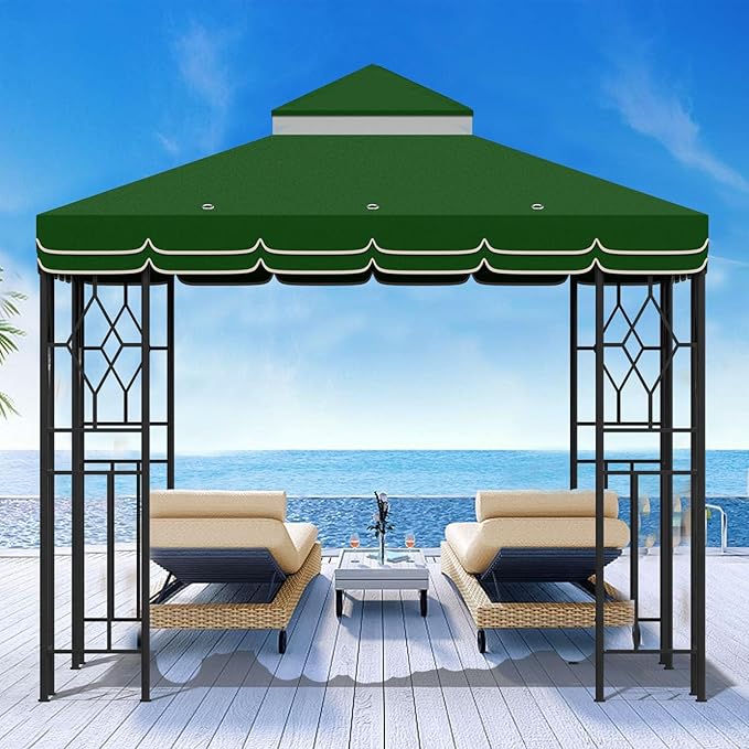 10x10 Canopy Replacement Top Double Tiered Gazebo Cover for Yard, Patio & Garden Durable Sunshade Replacement (Green with lace)