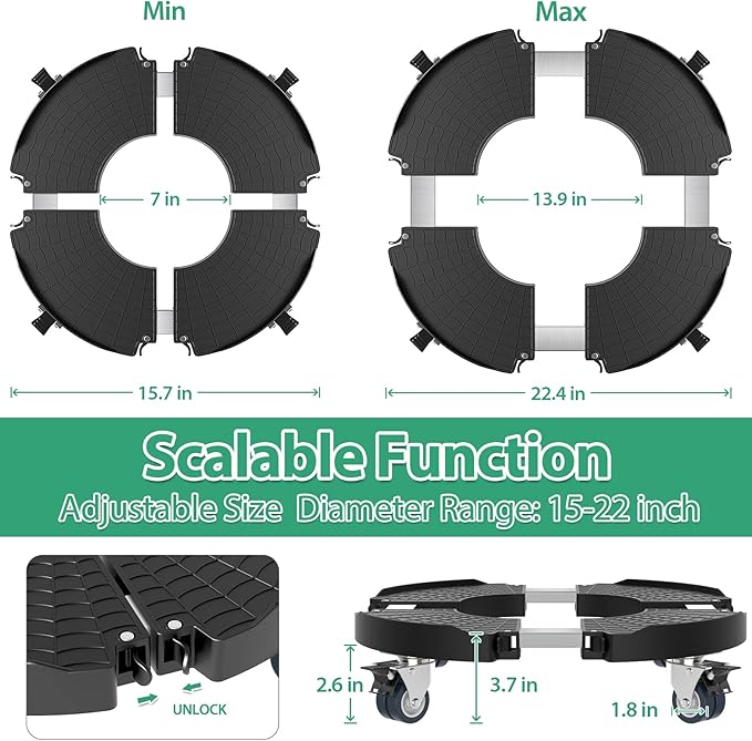 VANCASTLE Plant Caddy with Lockable Wheels Heavy Duty 450lbs Capacity, 15-22 Inch Adjustable Plant Stand with Wheels Rolling base, Plant Dolly for Flower Pot Mover Indoor Outdoor, Black, 1 Pack