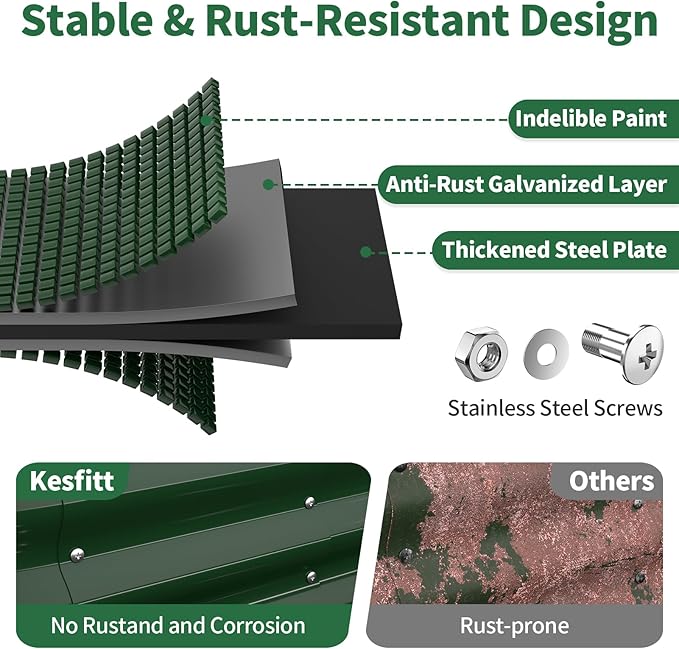 Kesfitt Raised Garden Bed Outdoor, Galvanized Steel Metal Raised Bed Planter for Vegetables, 24-Inch Deep Open Bottom Backyard Garden Bed 6x3x2 ft, Forest Green