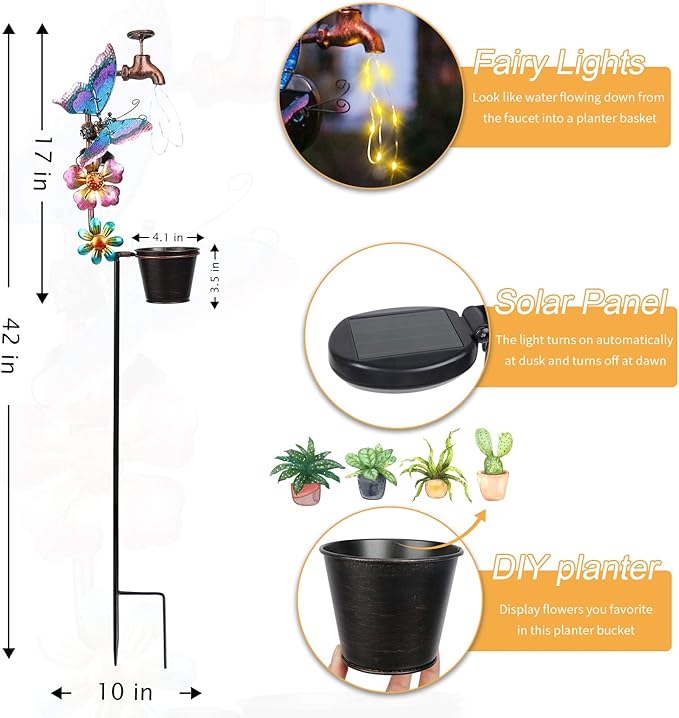 Afirst Solar Outdoor Lights Decorative - Solar Decorative Butterfly Lights Faucet Shaped Twinkling Light Garden Stake Decorations for Pathway Lawn Patio Courtyard Backyard