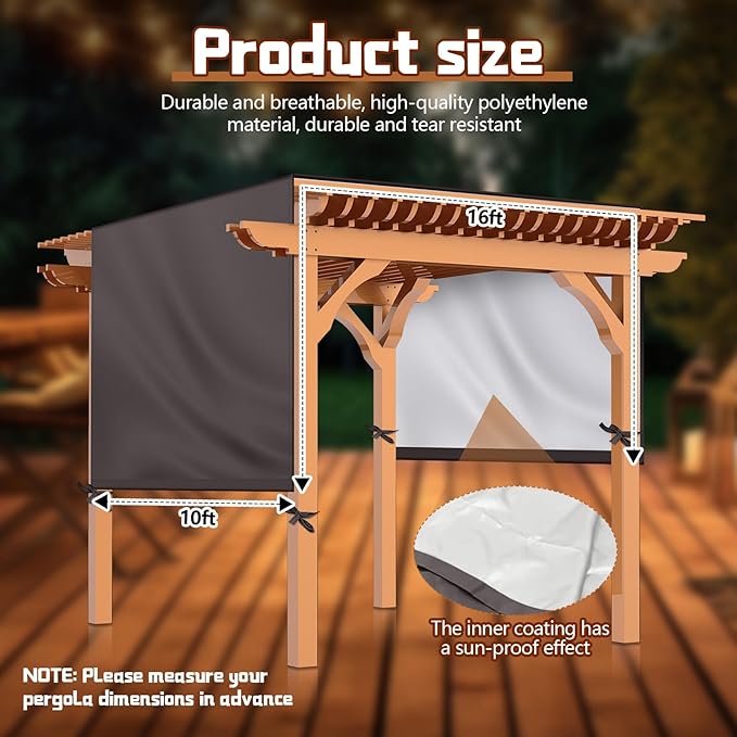 Universal Pergola Replacement Canopy Outdoor Canopy Shade Cover Waterproof Shade Top Cover for Outdoor Patio Porch Backyard(16 x 10 ft,Coffee)