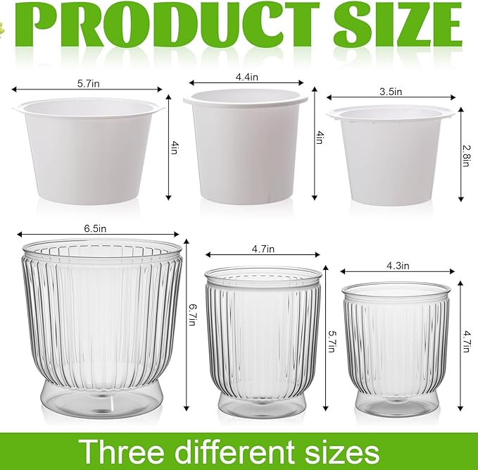 Set of 6 Self Watering Plant Pot 3 Sizes Plastic Double Layer Self Watering Flower Pot with Multi Mesh Drainage Holes Wicking Reservoir for Indoor Outdoor Garden Plants(White)