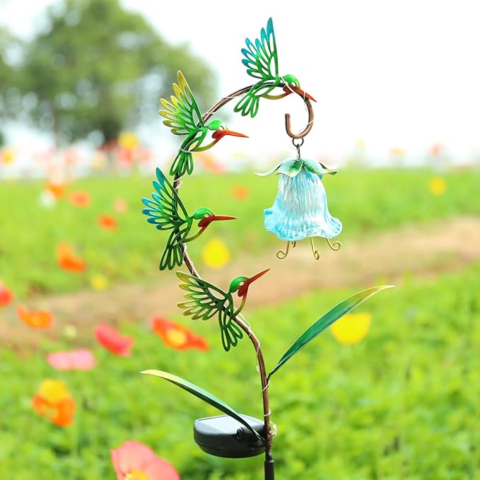 Bshine Solar Hummingbird Lights Outdoor Garden Decoration, Metal Stake Waterproof Hanging Flower Solar Lights, Yard Decoration Outdoor Terrace, Path and Art Lawn Ornaments