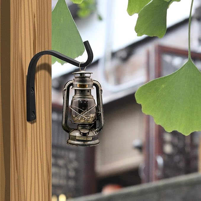 Cast Iron Plant Hooks for Hanging Baskets Indoor, Heavy Duty Plant Hangers Outdoor, Rustic Planter Hook Hanging Lanterns Bird Feeders, 4 Inch (4 Pack)