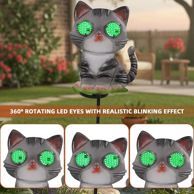 Cat Solar Garden Stakes 39.3inch with Decorative Green Moving LED Eyes, Cat Solar Lights Outdoor Garden Metal Yard Art for Outdoor Decor Lawn Ornament