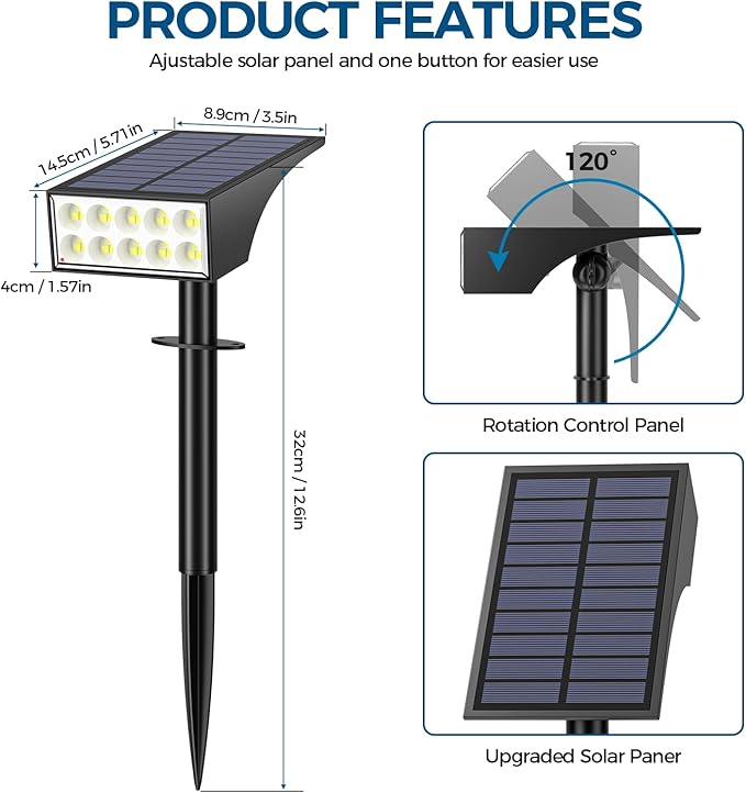 Solar Spot Lights Outdoor, Solar Lights Outdoor Waterproof IP65, 4 Brightness Modes Dusk to Dawn Landscape Spotlights for Yard Garden Pathway Porch Tree House Decoration, Cool White, 6 Pack