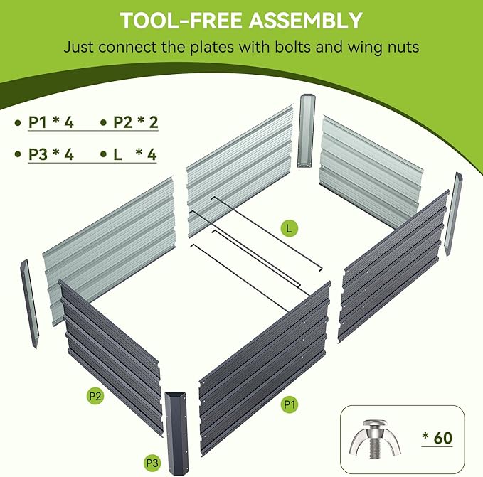Ohuhu 6x3x1.5FT Metal Raised Garden Bed Outdoor, Reinforced Galvanized Steel Rustproof Planter Box, 100% Non-Toxic, 202 Gal Large Capacity Heavy Duty Raised Beds for Vegetables Flowers Herbs 2-Pack