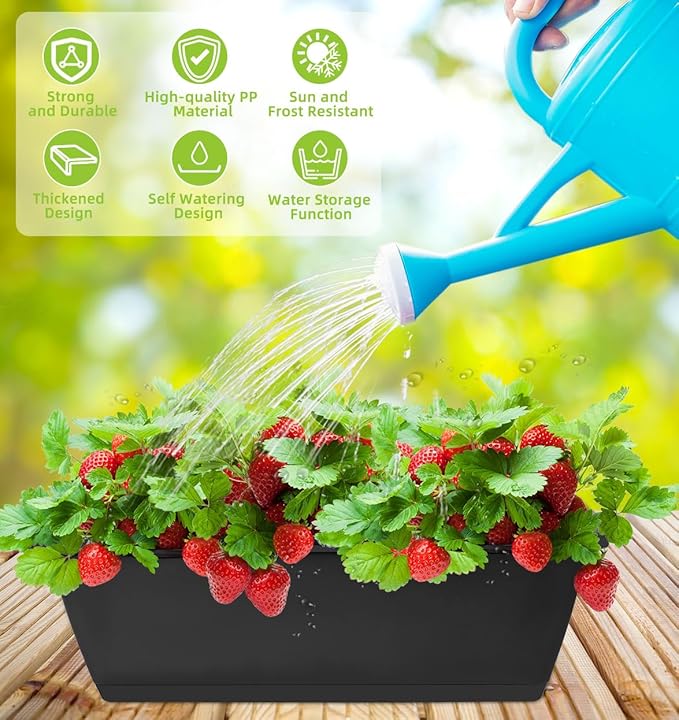 Window Box Planter, 7 Pack Plastic Vegetable Flower Planters Boxes 17 Inches Rectangular Flower Pots with Saucers for Indoor Outdoor Garden, Patio, Home Decor