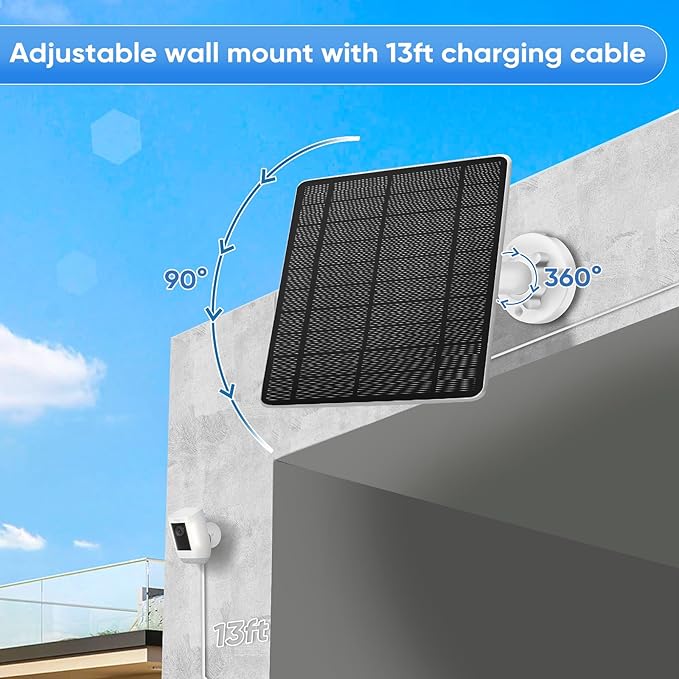 Solar Panel for Ring Camera, Compatible with Spotlight Cam/Pro/Plus Battery, 5W Solar Panel for Security Camera, Solar Charger with 13FT Long Cable, Waterproof