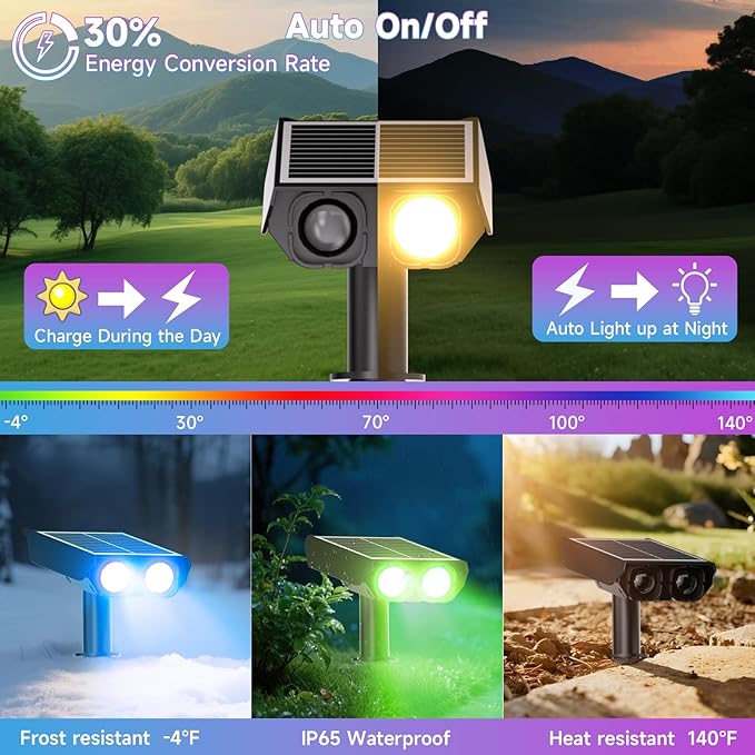 RGB Solar Spot Lights Outdoor with PC Light Guide Column, 8 Lighting Modes Christmas Landscape Lighting, IP65 Waterproof Solar Color Changing Lights Outdoor for Garden Yard Tree Pathway, 6Pack