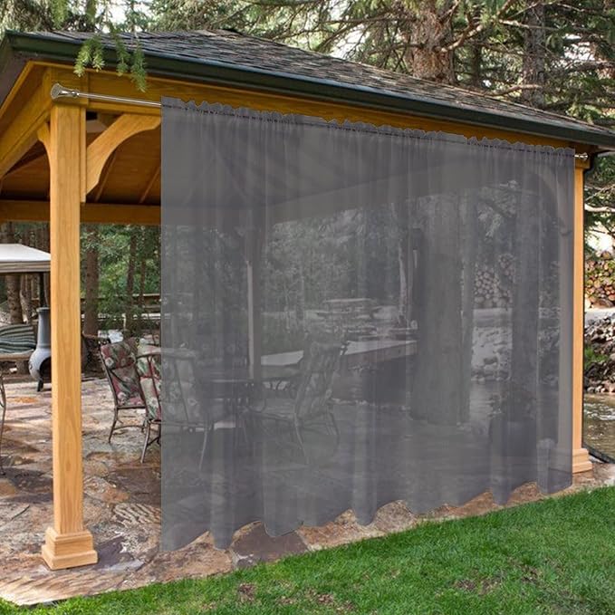 SpaceDresser Waterproof Outdoor Sheer Curtains for Patio - 2 Panels Rod Pocket Indoor Voile Sheer Curtain for Living Room,100W x 84L inch, Grey
