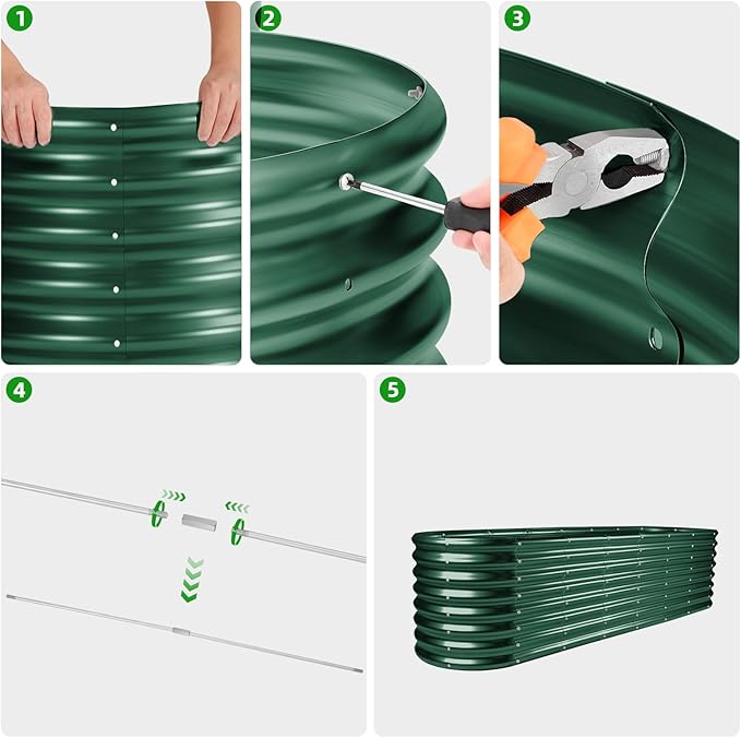 Land Guard 8×2×2ft Galvanized Raised Garden Bed Kit, Raised Garden Boxes Outdoor, Oval Metal Raised Garden Beds for Vegetables, Forest Green