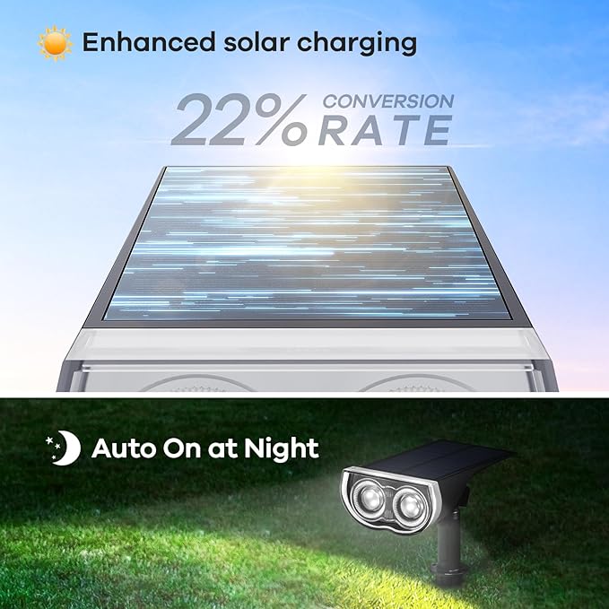 Consciot Solar Spotlights Outdoor, IP67 Waterproof 2-in-1 Solar Spot Lights Daylight, Durable Christmas Decorations Lights for Garden Yard Pathway Driveway Porch Walkway, Auto On/Off, 2 Pack