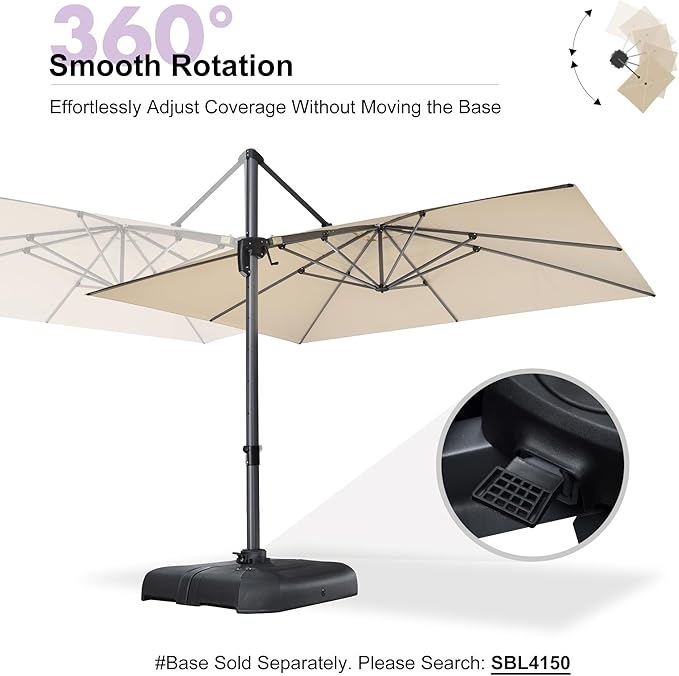 PURPLE LEAF 10' X 13' Patio Umbrella Outdoor Cantilever Rectangle Umbrella Aluminum Offset Umbrella with 360-degree Rotation for Garden Deck Pool Patio, Beige