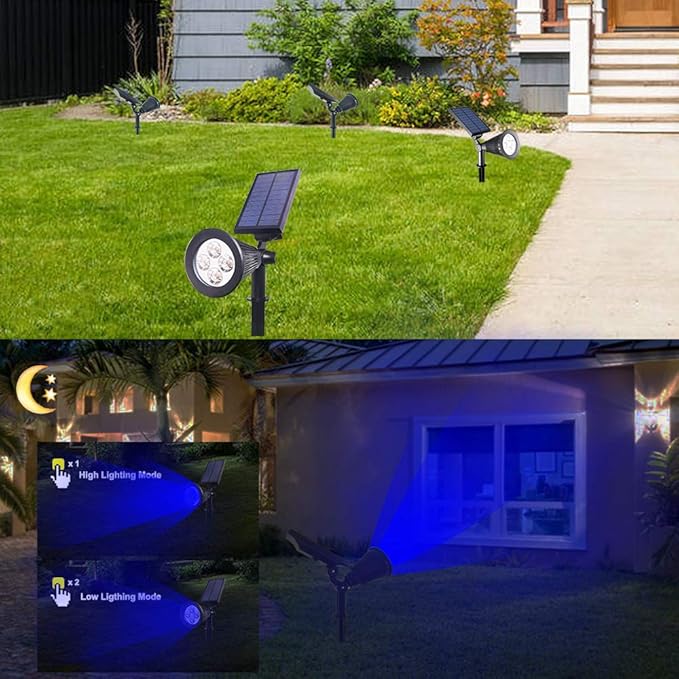 Outdoor Spotlights - 4 LED 2-in-1 Auto On/Off Solar Inground Lights for Patio Yard Garden Driveway Pathway (2 Pack, Blue)